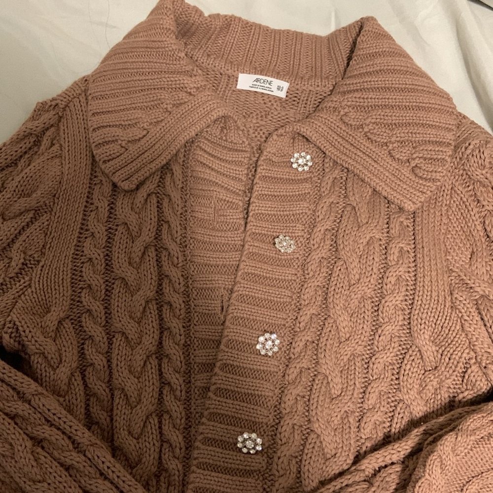 Ardene cable polo cardigan and ultra cropped cable tank top in  brown xs/s NWOT - Picture 5 of 8